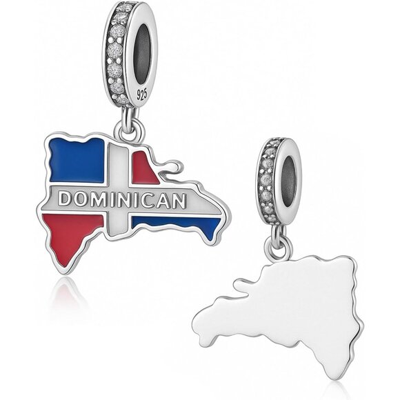 Dominican Republic Dangle Charm Sterling Silver Gift for Women - Picture 1 of 9